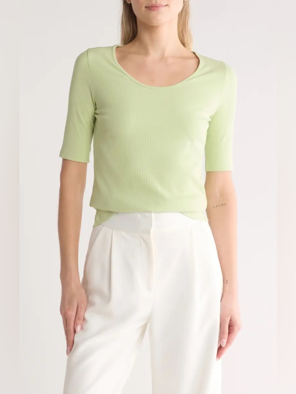 Vince Elbow Sleeve Scoop Neck Ribbed Tee
